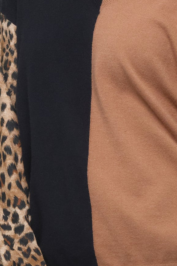 Cheetah Split V-Neck Knit Sweater