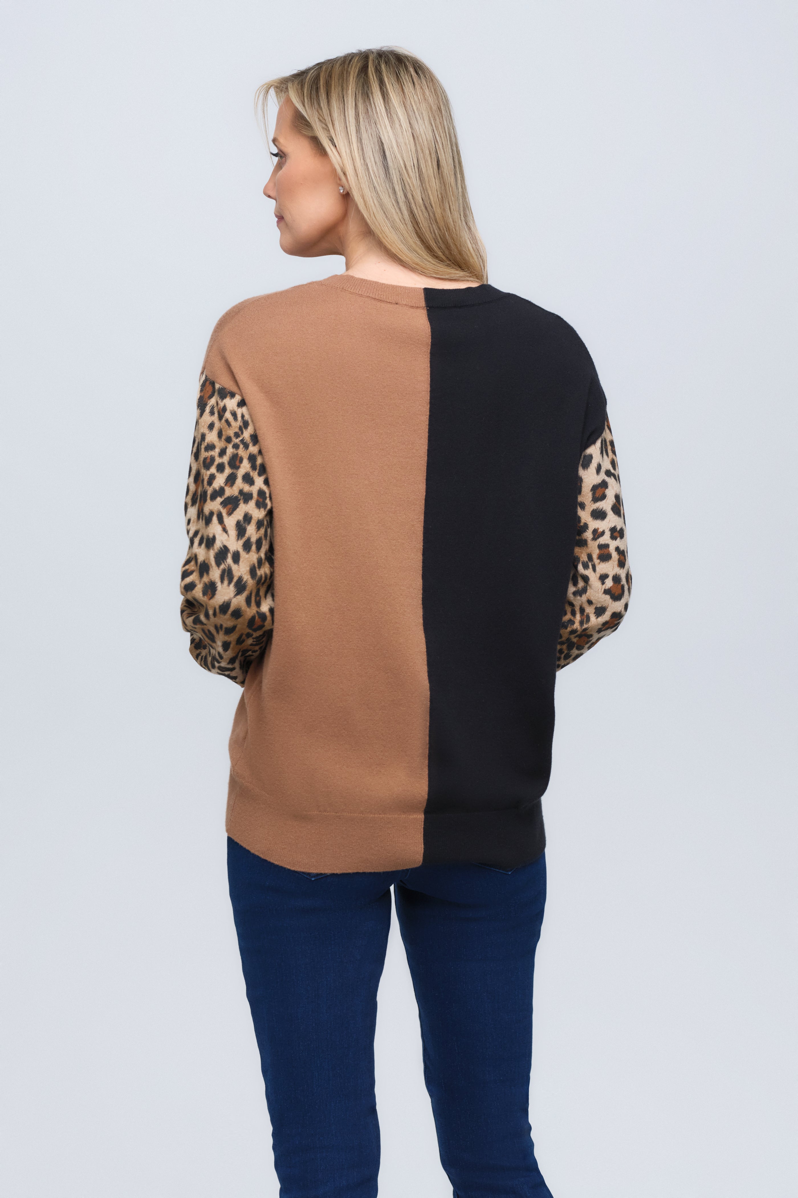 Cheetah Split V-Neck Knit Sweater